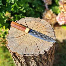 Load image into Gallery viewer, Viking Kitchen Knife, walnut and ash, built in garlic grater.
