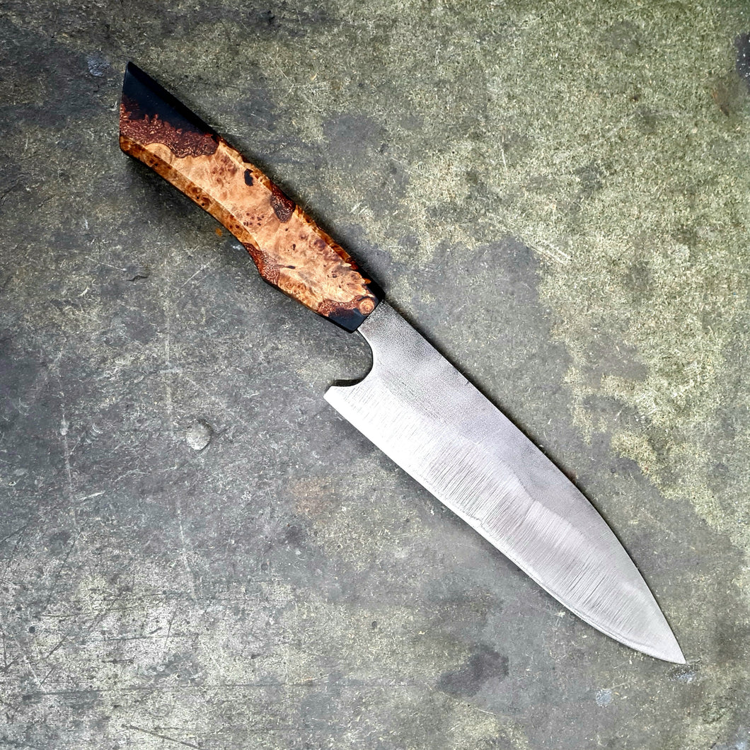 High Carbon Kitchen Knife, purple-black burr hybrid handle
