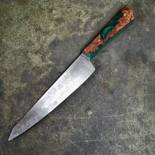 Load image into Gallery viewer, 8&quot; High Carbon Kitchen Knife, deep forest hybrid beech burr handle.
